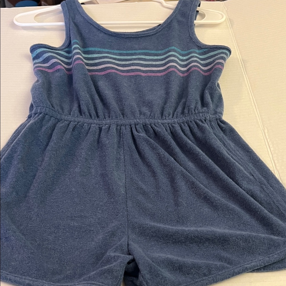 SO Blue Terry Romper with Striped Detail NWOT